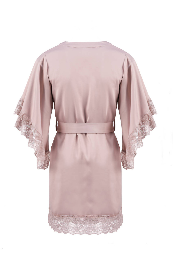 Szlafrok damski Luna - satynowy brudny róż z asymetrycznymi rękawami
