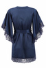 Szlafrok damski Luna - satynowy granatowy z asymetrycznymi rękawami