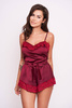 Piżama damska Elena - z satyny ozdobiona koronką z ażurowym splotem bordowa
