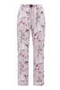 Spodnie damskie MADLEN - długie spodnie w kolorowe kwiaty na wrzosowym tle