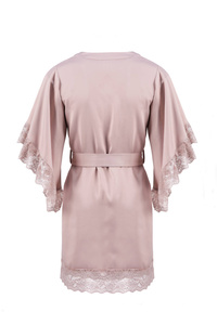 Szlafrok damski Luna - satynowy brudny róż z asymetrycznymi rękawami