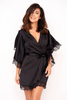 Szlafrok damski Luna - satynowy czarny z asymetrycznymi rękawami