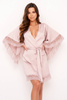Szlafrok damski Luna - satynowy brudny róż z asymetrycznymi rękawami