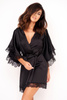 Szlafrok damski Luna - satynowy czarny z asymetrycznymi rękawami