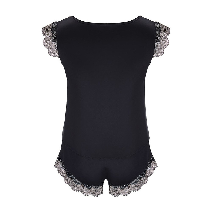Piżama damska Wendy - satynowa czarna z dwukolorową koronką