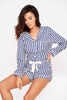 Piżama damska Polly - w białe i granatowe paski  z długim rękawem i kokardą