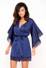 Szlafrok damski Luna - satynowy granatowy z asymetrycznymi rękawami