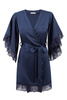 Szlafrok damski Luna - satynowy granatowy z asymetrycznymi rękawami
