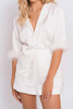 Piżama damska Estera - rozpinana koszulka z piórami i spodenki ecru z satyny