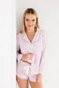 Koszula damska SYLVIA - rozpinana z długim rękawem w biało-wrzosowe paski