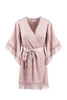 Szlafrok damski Luna - satynowy brudny róż z asymetrycznymi rękawami
