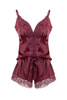 Piżama damska Hera - satynowa bordowa z koronką i guzikami 