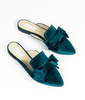 Buty z kokardką - zielone z welurowym wykończeniem