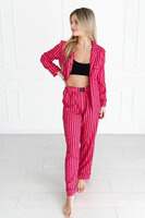 Spodnie damskie  KIM -  długie spodnie  w różowo-czerwone paski. 