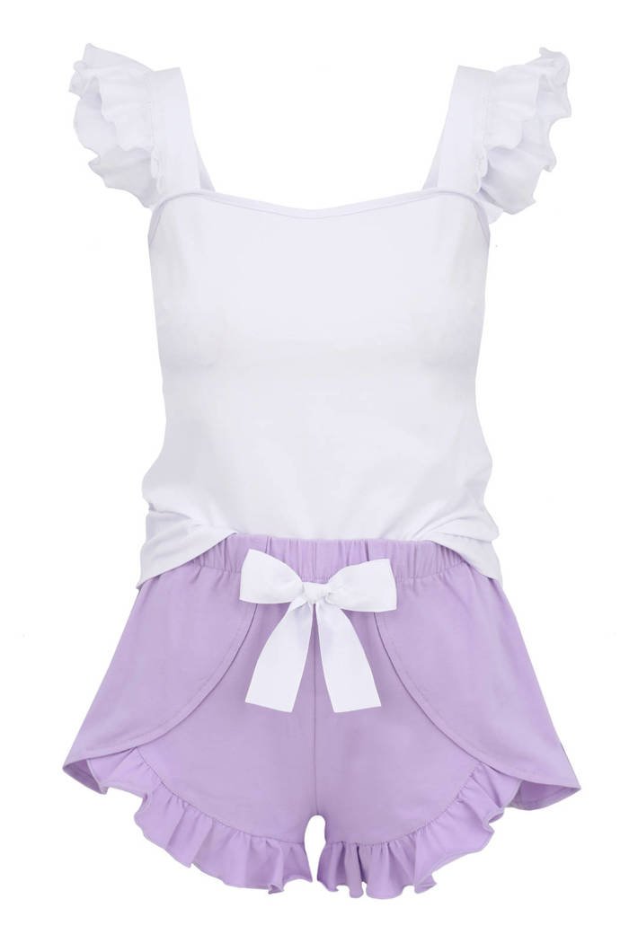 Piżama damska Maribel - bawełniana w kolorze biało-liliowym