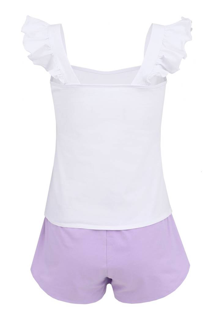Piżama damska Maribel - bawełniana w kolorze biało-liliowym