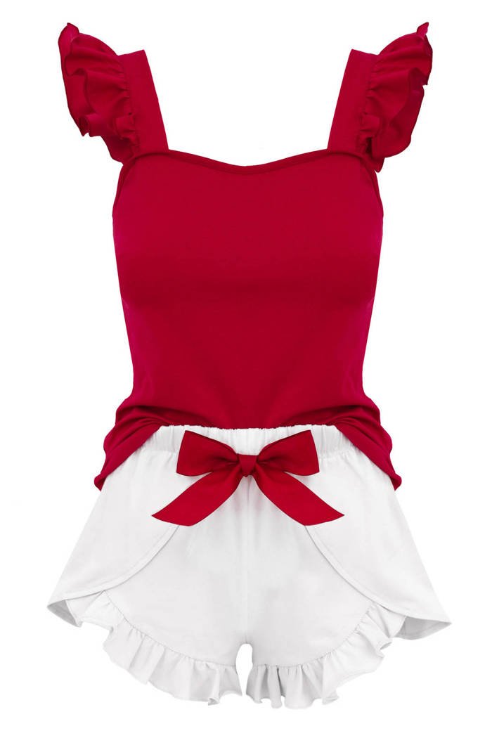 Piżama damska Maribel - bawełniana w kolorze bordowo-białym