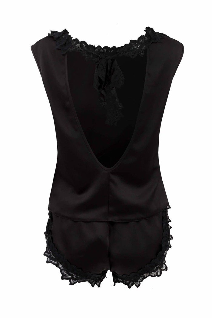 Piżama damska Molly - satynowa czarna z głębokim dekoltem na plecach