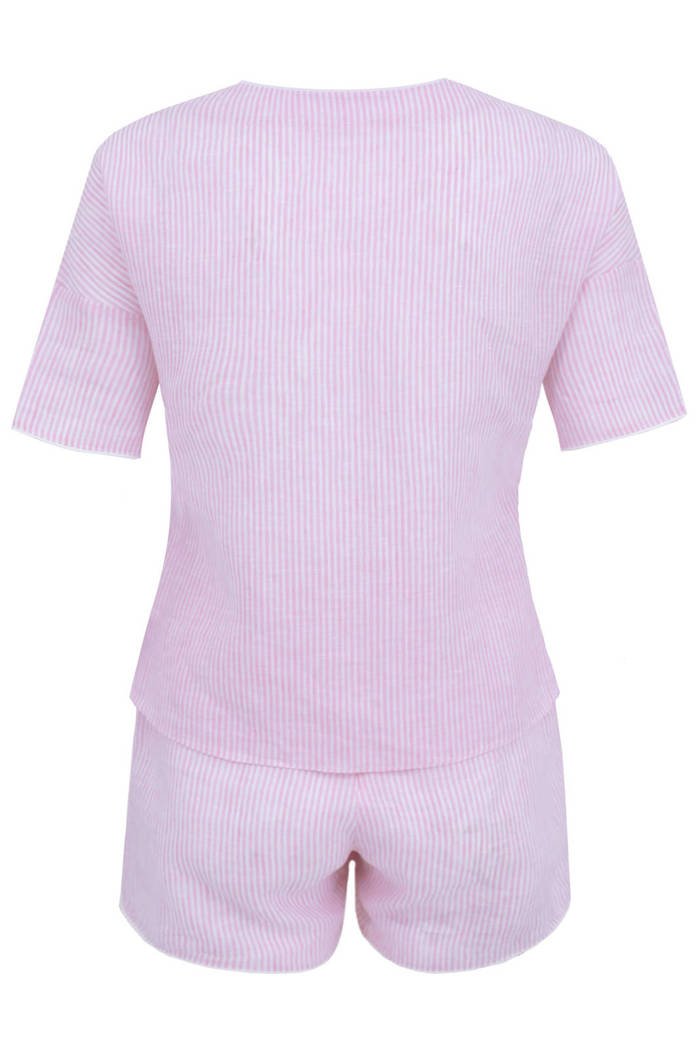 Piżama damska Zahara - lniana w paski różowo-białe