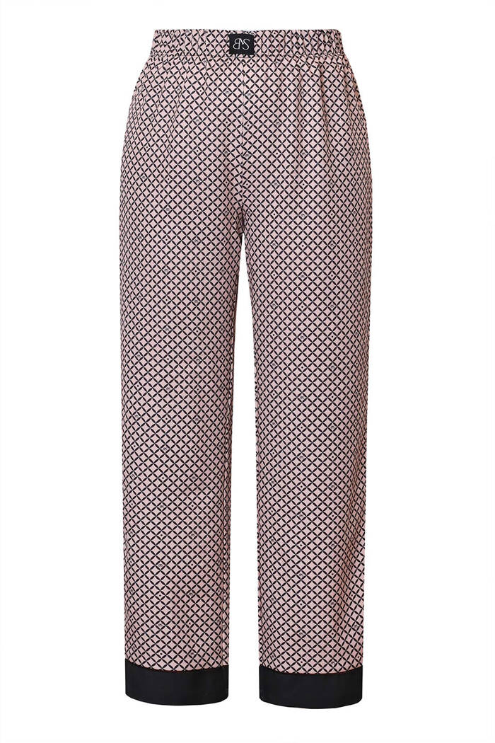 Spodnie damskie BMS – z wysokim stanem i szeroką nogawką w kolorze różowo-czarnym